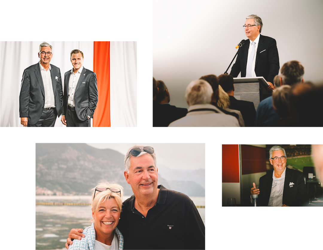 Team members in red jackets